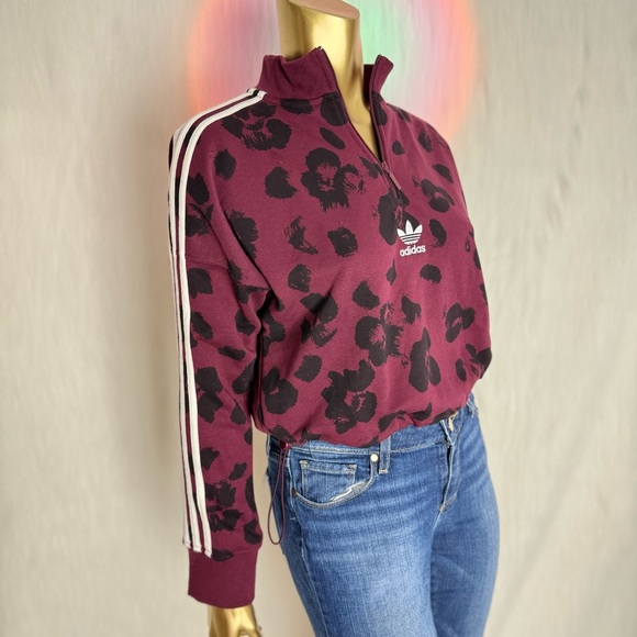 adidas Women's burgundy& Black Half-Zip Sweatshirt - Picture 2 of 3